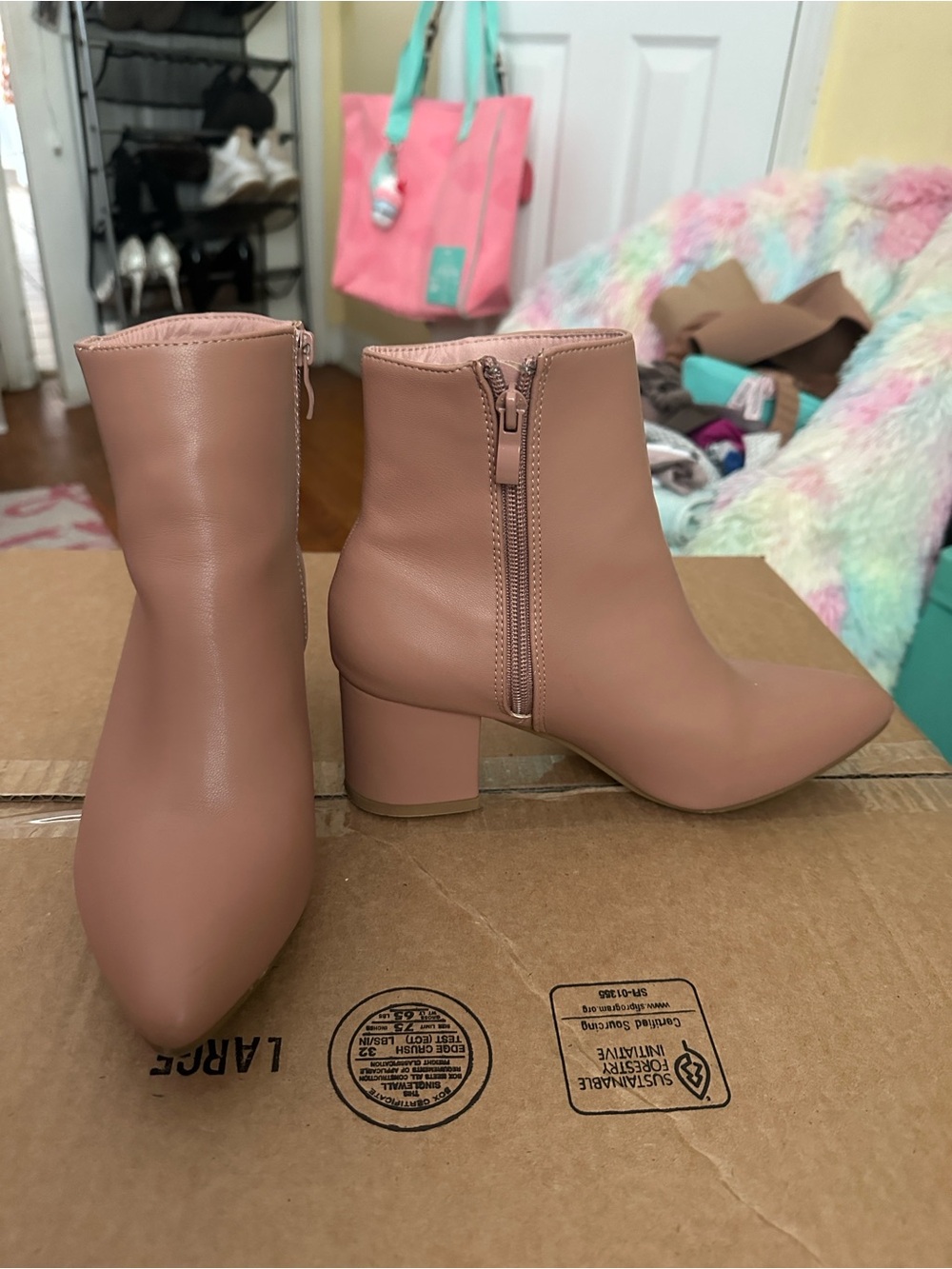Windsor Blush Pink Block Heel Ankle Boots